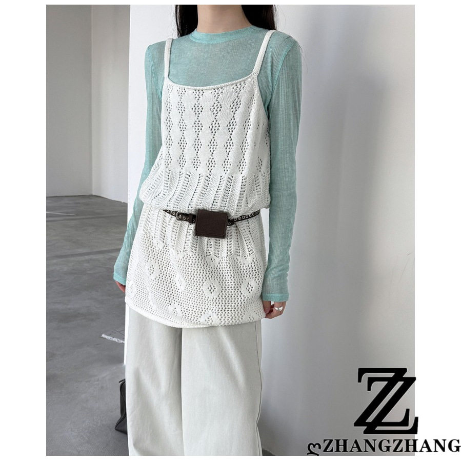 让打底衫有生命~白色韩系镂空吊带针织背心裙女叠穿A字裙罩衫屁帘