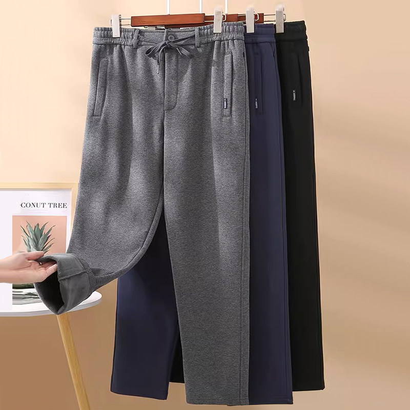 秋冬款中老年开门襟男士休闲运动裤弹宽松加绒加厚松紧腰爸爸长裤