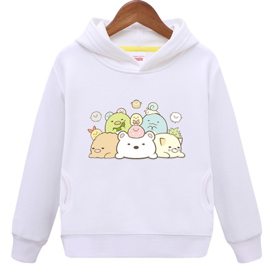 萌系可爱儿童角落生物冬季连帽加绒衫卫衣白色男孩女童亲子衣服装