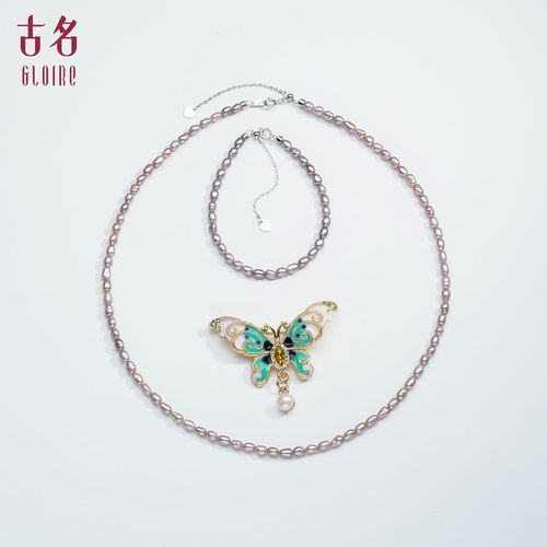 S925银无核淡水紫色珍珠套装