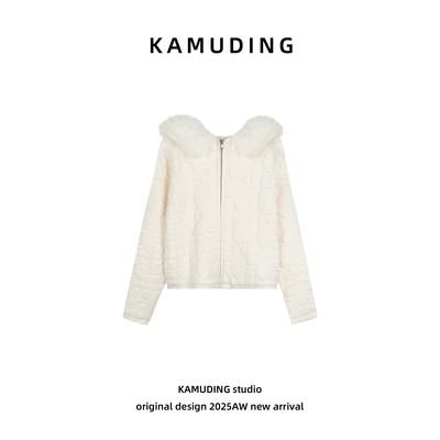 KAMUDING2025新款C30秋冬保暖软糯菱形格设计感连帽外套25398