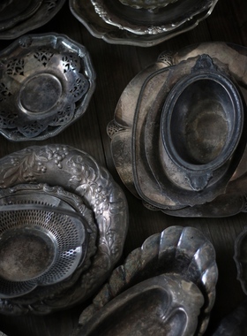 西洋道具镀银盘摄影复古