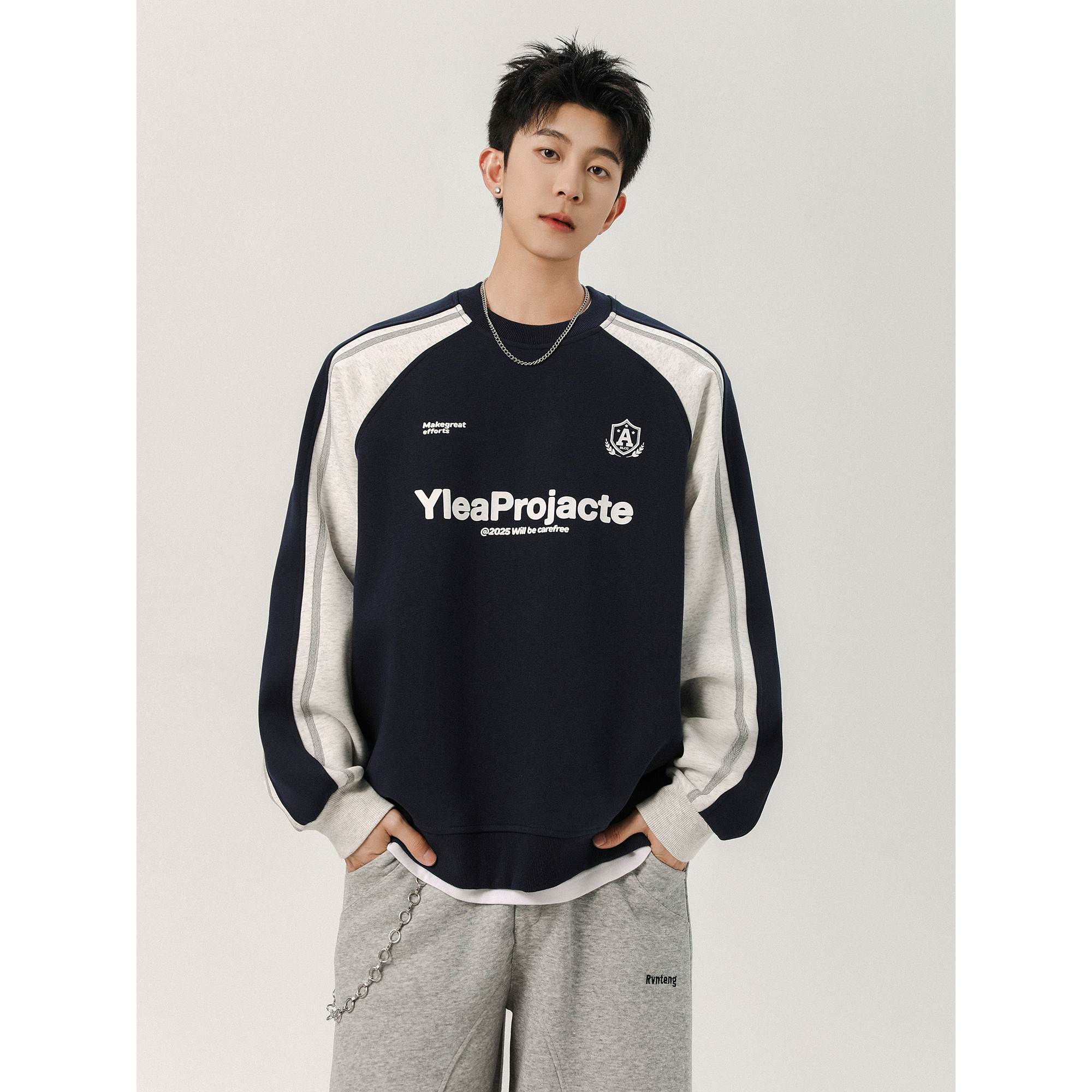 重磅圆领卫衣男秋冬季美式无帽