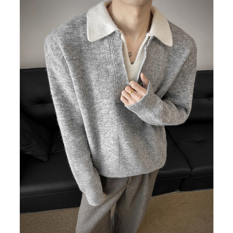2025冬季休闲毛衣男士假两件翻领长袖宽松针织衫冬装上衣外套潮牌,男装,针织衫/毛衣,淘宝优惠券,粉丝福利购,淘宝优惠卷