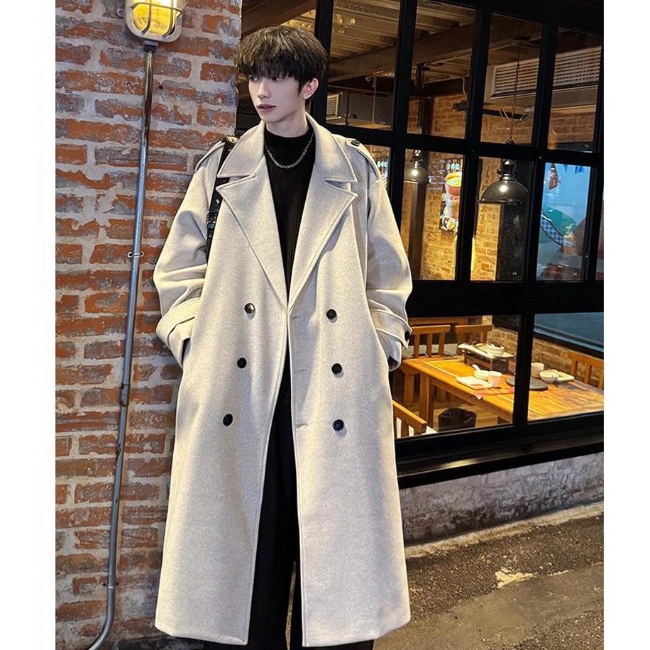 冬季立领毛呢大衣男中长款过膝高级感痞帅宽松加厚呢子风衣外套男,男装,毛呢大衣,淘宝优惠券,粉丝福利购,淘宝优惠卷