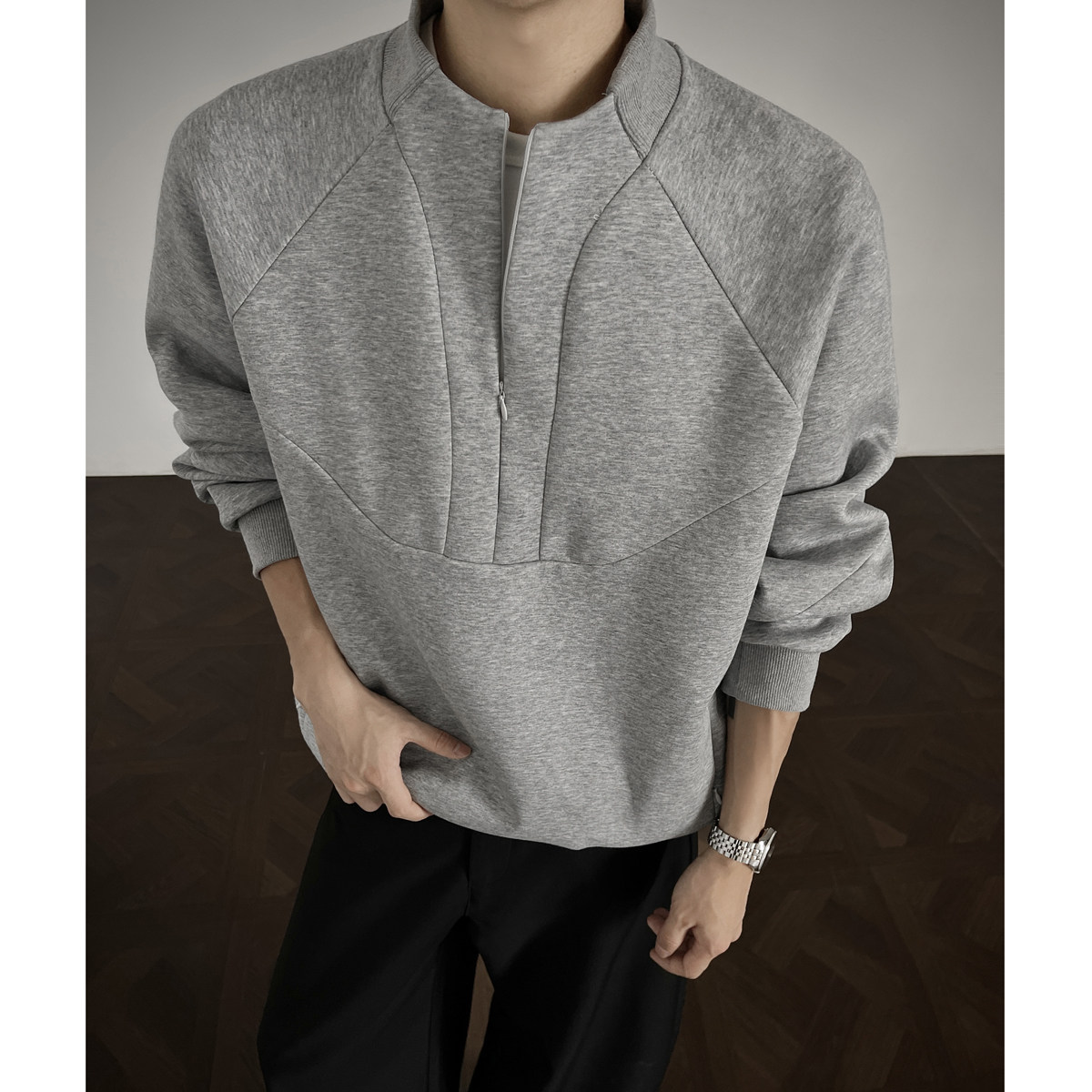 美式休闲立领半拉链卫衣男潮牌