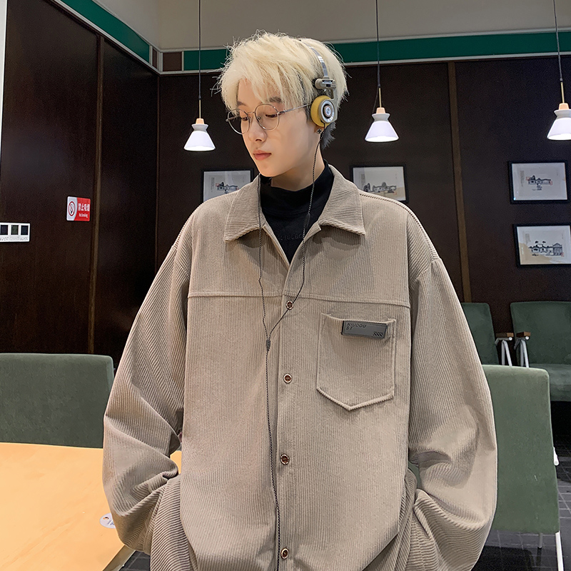 春秋季新款灯芯绒长袖衬衫男大码宽松加厚潮牌青年百搭休闲衬衣男