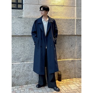 秋冬季翻领双排扣过膝风衣男中长款宽松高级感痞帅大码大衣外套男