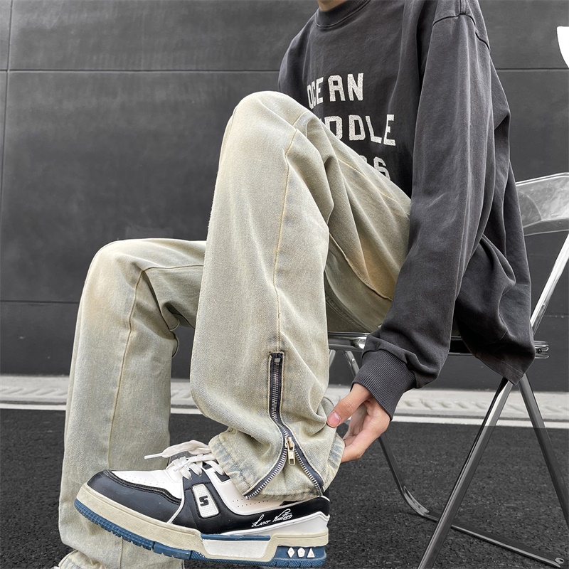 拉链牛仔裤男款修身直筒cleanfit