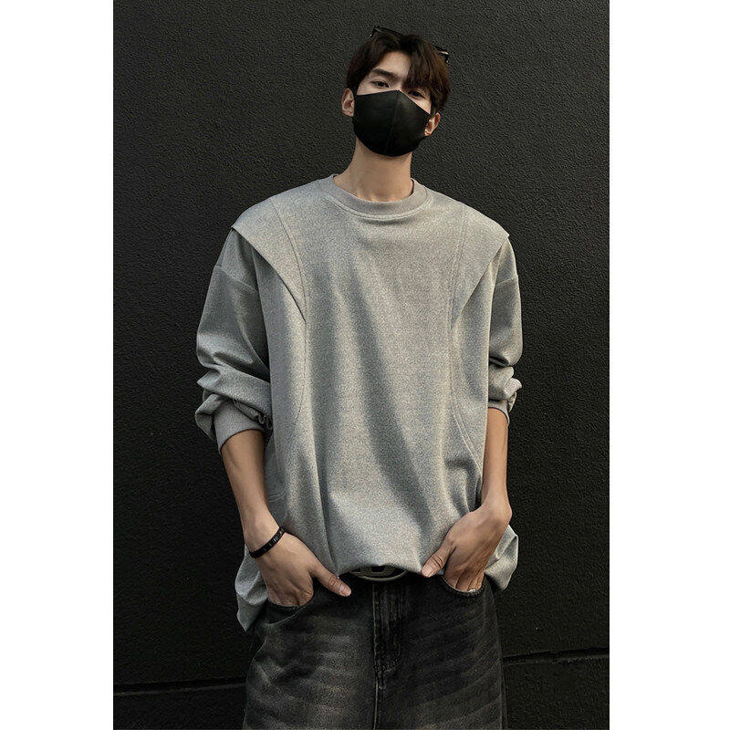 2025春季新款大码个性高街T恤男长袖潮牌青年简约设计感圆领卫衣,男装,卫衣,淘宝优惠券,粉丝福利购,淘宝优惠卷