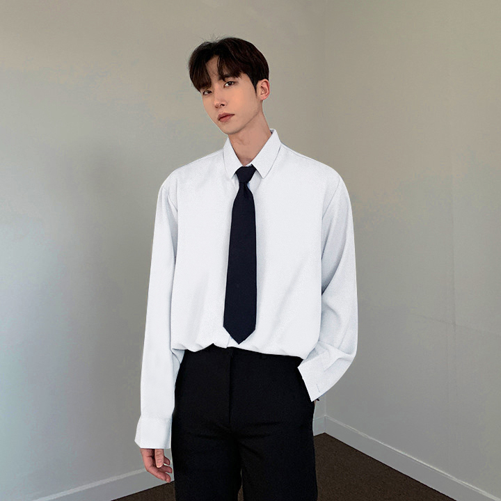 垂感白色衬衫男长袖高级感痞帅