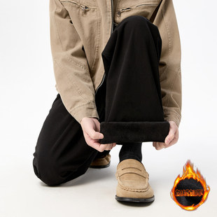 冬季纯棉加绒休闲裤男弯刀裤直筒宽松潮牌青少年加厚直筒裤子男