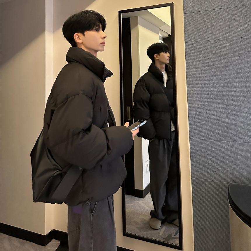 面包服黑色羽绒棉服男外套秋冬立领cleanfit大码加厚保暖青年棉衣
