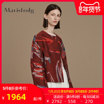 Marisfrolg/玛丝菲尔2019冬季新款时尚女装提花抽象花稿短款外套