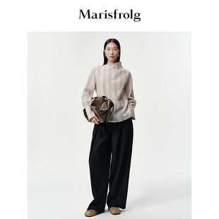 时尚 Marisfrolg玛丝菲尔2026春新款 不对称领条纹上衣 解构设计