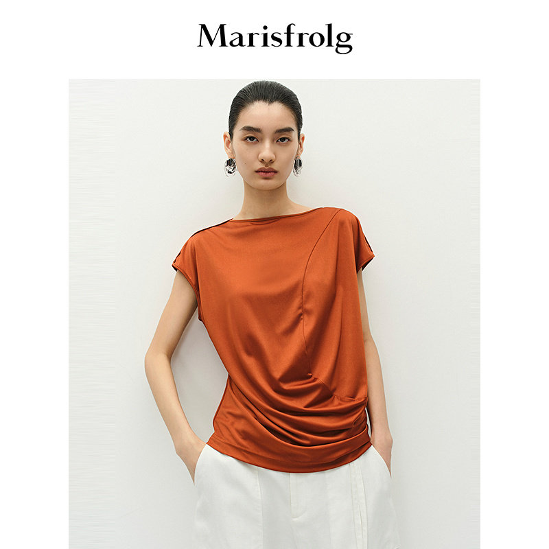 【精简衣橱】Marisfrolg玛丝菲尔优雅一字领分割不规则剪裁上衣图片
