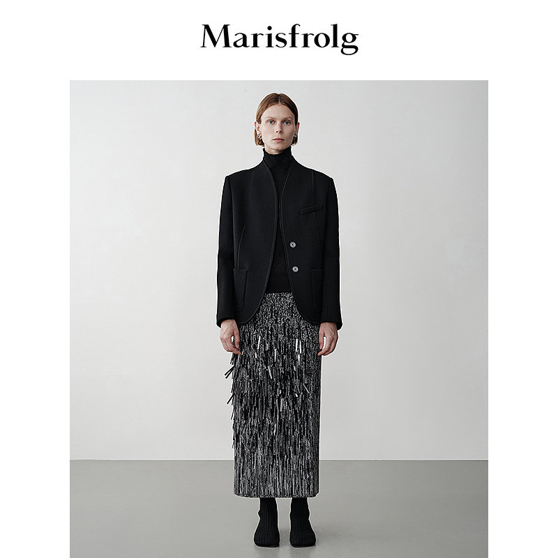 【无压力职场】Marisfrolg玛丝菲尔年冬黑色羊毛西装外套,女装/女士精品,西装,淘宝优惠券,粉丝福利购,淘宝优惠卷