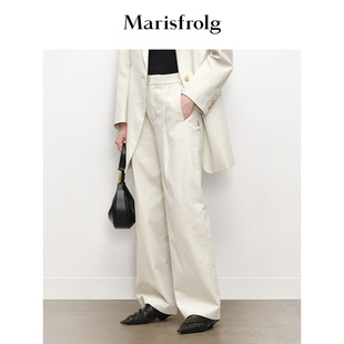 米白色棉麻混纺阔腿西装 玛丝菲尔秋季 裤 无压力职场