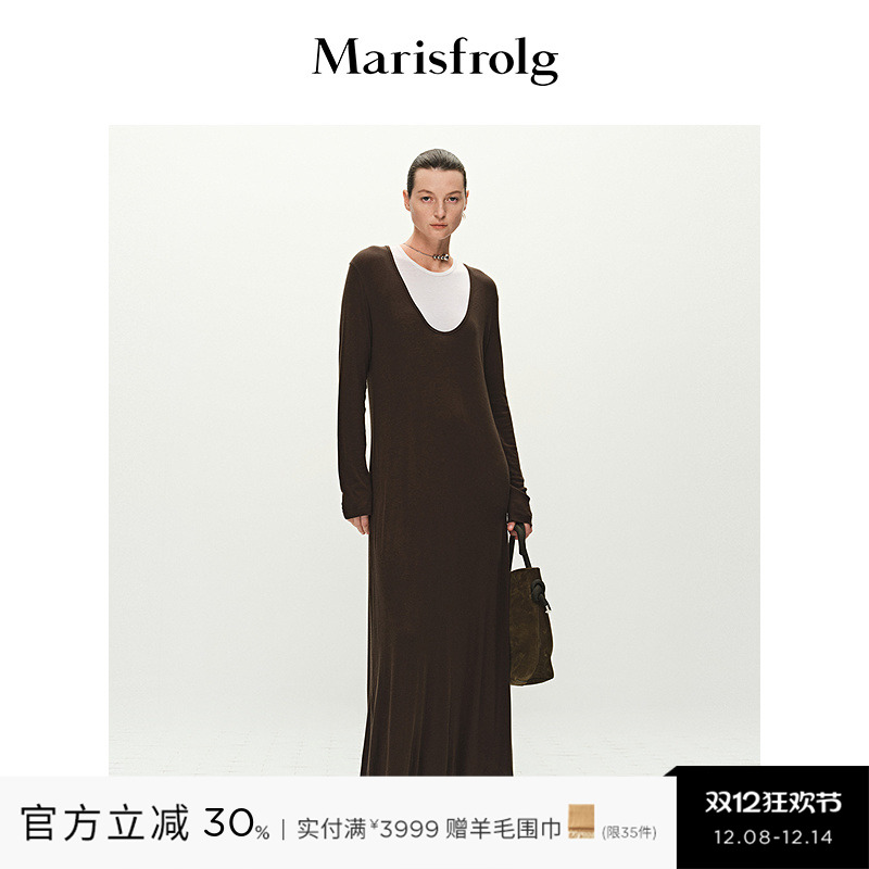 【精简衣橱】Marisfrolg玛丝菲尔2025春新款假两件大U领连衣裙