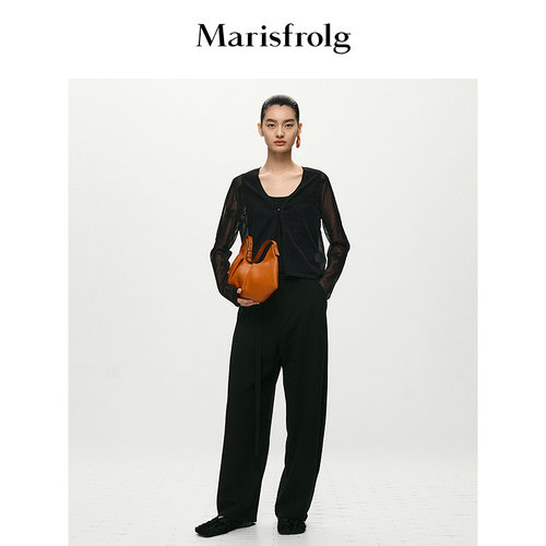 【松弛裤装】Marisfrolg玛丝菲尔百搭休闲通勤黑色阔腿长裤