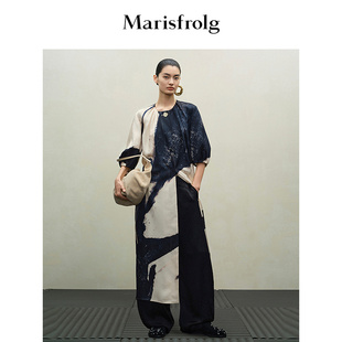 Marisfrolg玛丝菲尔2025秋新款花稿印花廓形宽松长袖连衣裙