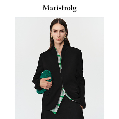 Marisfrolg玛丝菲尔2025冬新款黑色修身利落显瘦双拉链小西装外套