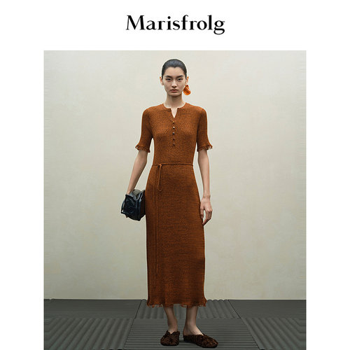Marisfrolg玛丝菲尔秋款流苏毛边针织短袖连衣裙长裙