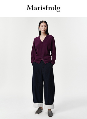 【强捻羊毛】Marisfrolg玛丝菲尔2026春新款蝙蝠袖暗条纹针织开衫