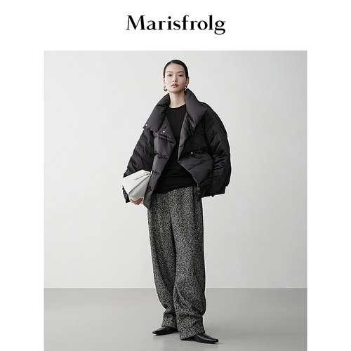 【轻羽羽绒】Marisfrolg玛丝菲尔冬黑色白鹅绒羽绒短外套