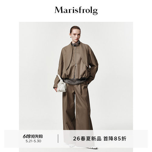 【棉感弹力】Marisfrolg玛丝菲尔2026春新款可拆卸领结短风衣外套
