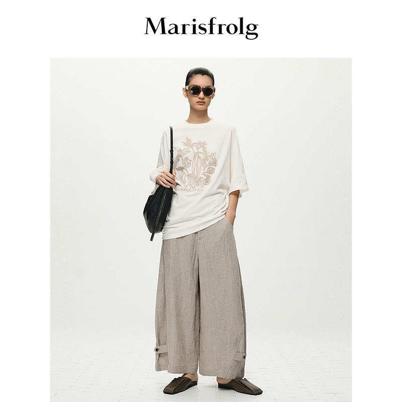 【艺术家灵感】Marisfrolg玛丝菲尔2025夏新款连肩袖绣花宽松T恤