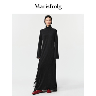 Marisfrolg玛丝菲尔2025冬新款锌矿流苏气质设计感羊毛针织连衣裙