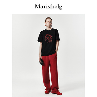 【点彩图腾】Marisfrolg玛丝菲尔26春新款生肖马胶印花稿黑色T恤