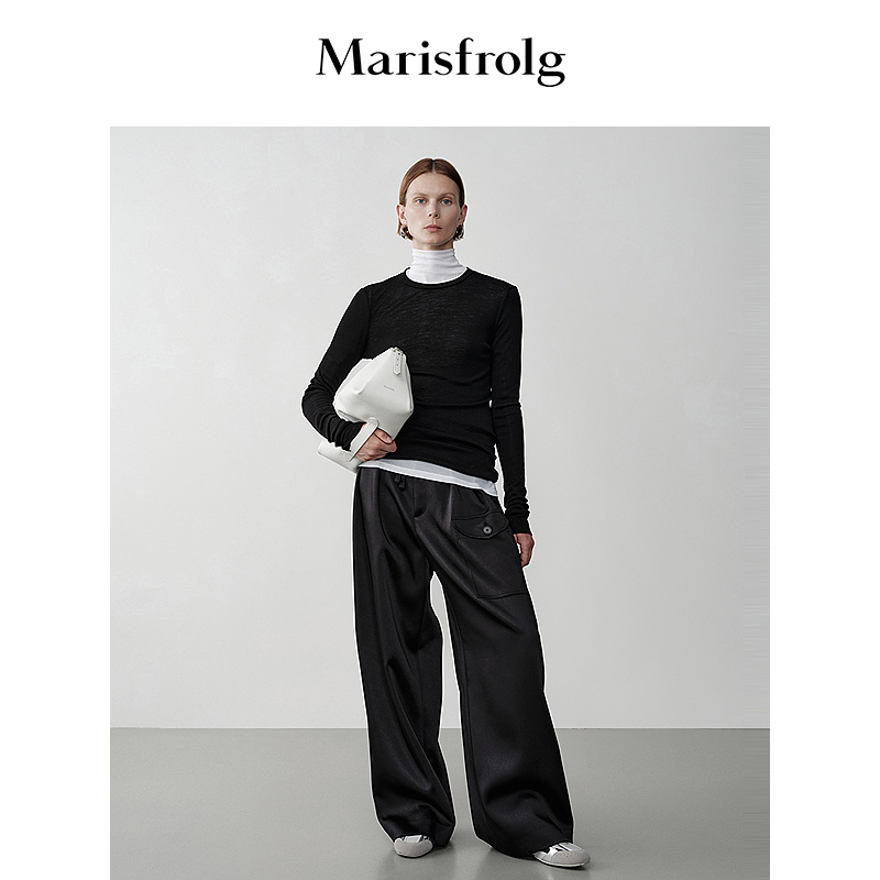 【轻密针织】Marisfrolg玛丝菲尔冬纯羊毛黑色圆领针织上衣
