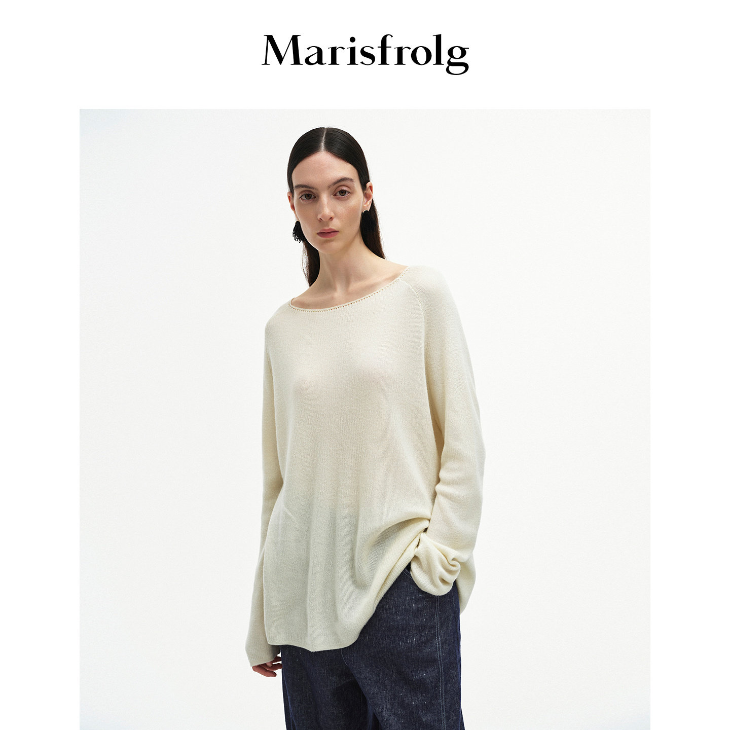 【桑蚕丝】Marisfrolg玛丝菲尔花边领松弛感真丝长袖针织上衣