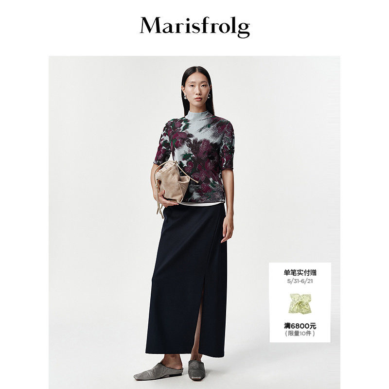 【灵感提花】Marisfrolg玛丝菲尔2026春新款艺术花稿高领针织上衣