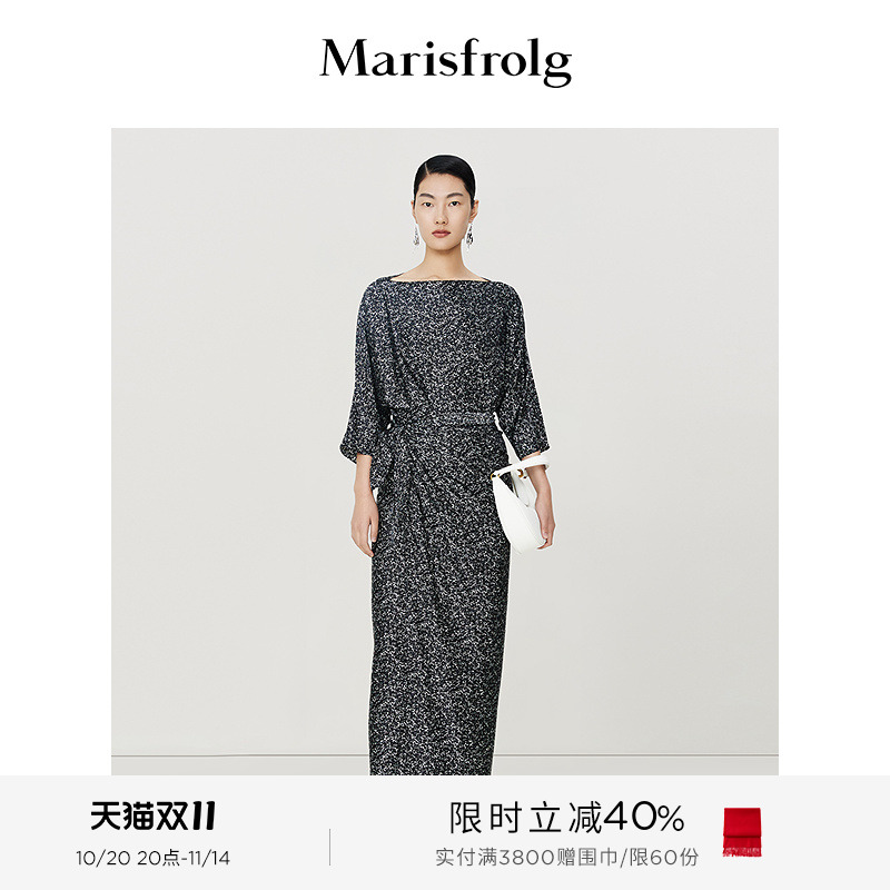 【6A级桑蚕丝】玛丝菲尔连衣裙新中式围裹式蝴蝶花稿裙子茶歇裙