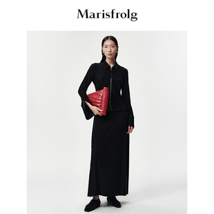 Marisfrolg玛丝菲尔2025冬新款 黑色暗纹提花立体剪裁不规则半身裙