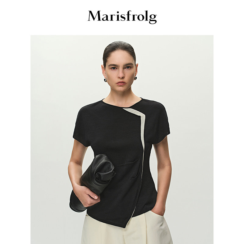 【精简衣橱】Marisfrolg玛丝菲尔夏款撞色不对称修身上衣图片