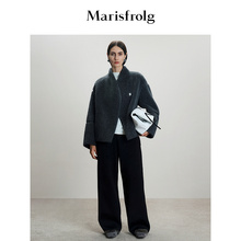 Marisfrolg玛丝菲尔2025冬新款弧形立领短款毛呢大衣环保皮草外套