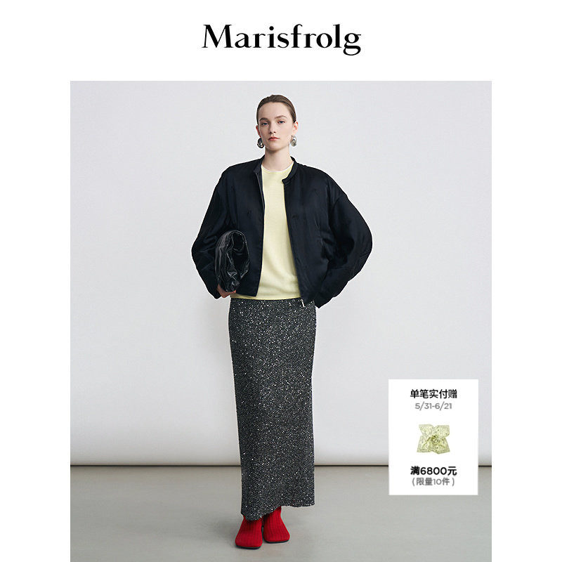 【图腾提花】Marisfrolg玛丝菲尔2026春新款能量黑短款棉服外套