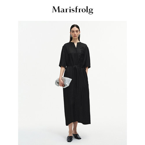 【能量黑裙】Marisfrolg玛丝菲尔夏款刺绣醋酸连衣裙