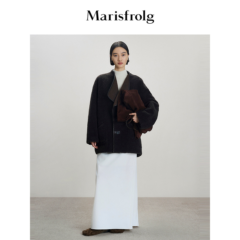 【双面穿】Marisfrolg玛丝菲尔2025冬新款翻领大衣环保皮草外套