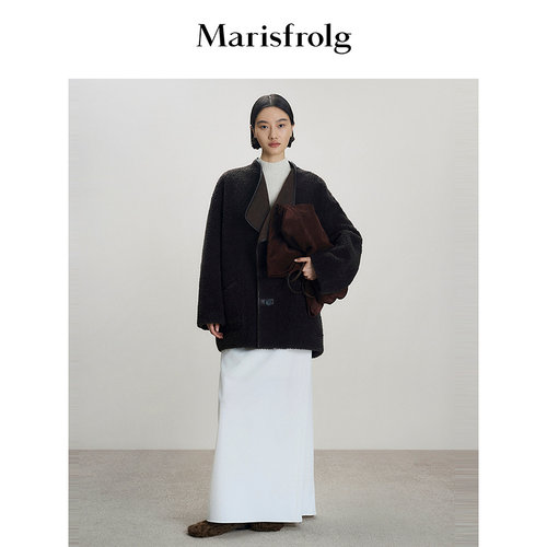 【双面穿】Marisfrolg玛丝菲尔2025冬新款翻领大衣环保皮草外套
