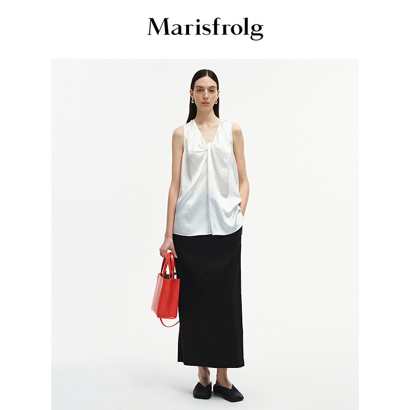 【精简衣橱】Marisfrolg玛丝菲尔夏季白色光泽缎面无袖上衣图片