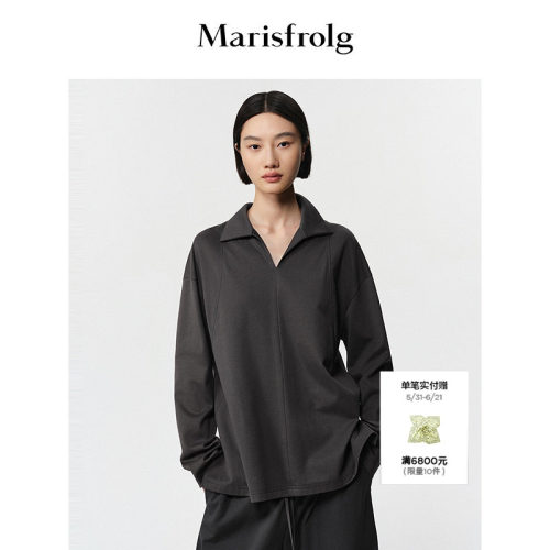【麦穗刺绣】Marisfrolg玛丝菲尔2025冬新款宽松休闲居家上衣T恤