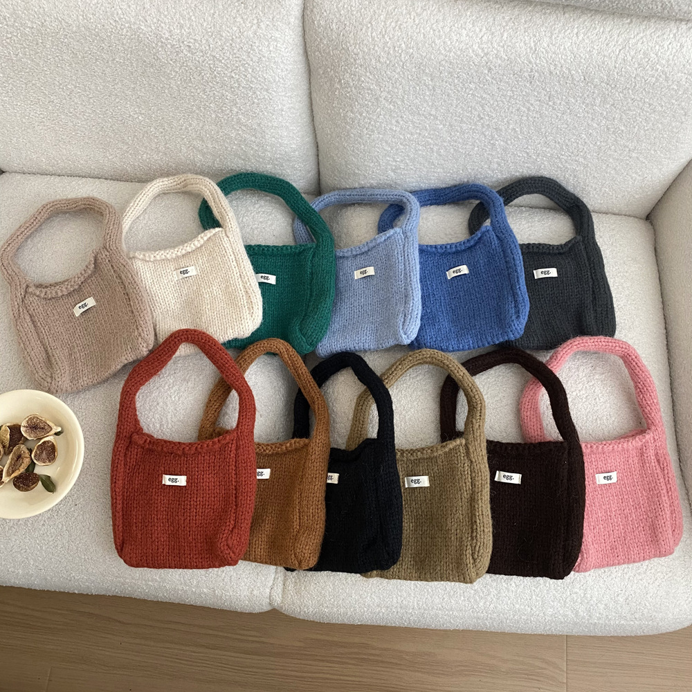 韩国鸡蛋包egg毛线编织粗棒针手拎包羊毛纯色可爱少女毛线手提包