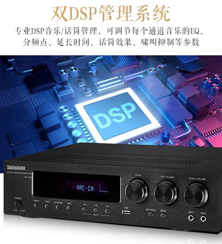 防啸叫功放机SEIGNIOR双DSPAV5.1