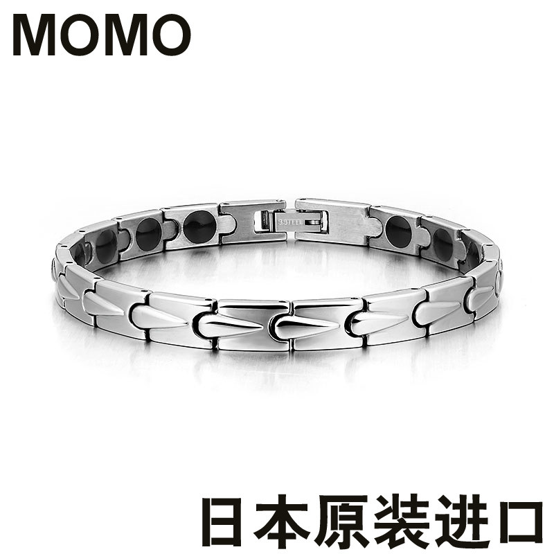 日本MOMO钛钢防辐射饰品手镯男款手链抗疲劳锗首饰女士手饰送礼物