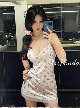 MrsPanda·纯欲天花板白色吊带碎花睡裙两件套甜美显白舒适性感夏